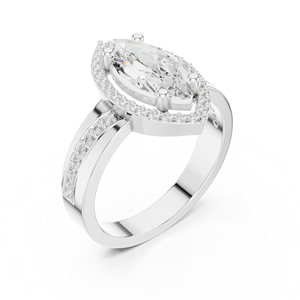 Anillo de compromiso clásico minimalista de oro blanco de 18 quilates con diamante cultivado en laboratorio, anillo halo marquesa Luminara, anillo corona marquesa imperial - Product Image 2