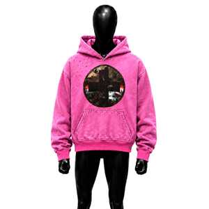 Sudadera con capucha oversize rosa lavada y bordada, con gráfico de cruz gótica desgastada, de forro polar grueso, estilo streetwear unisex casual - Product Image 1