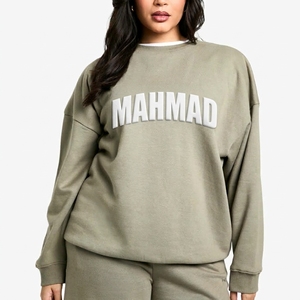 Customized 3D Embossed <b>Foam</b> Puff Print Women Crew Neck Sweatshirts Loose Fit Plain Cotton French Terry Girls Sweatshirt - Product Image 1