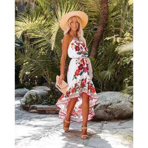 Vestido Maxi Sexy con Escote Profundo en V, Volantes y Diseño Asimétrico, Elegante para Fiestas, Transpirable, 100% Algodón, para Todas las Temporadas - Product Image 2