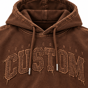 Sudadera con Capucha Unisex Vintage Marrón con Lavado Ácido, Apliques de Letras Desgastadas, Oversize, con Bolsillo, 100% Algodón Felpa - Product Image 2