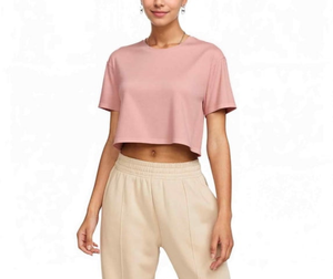 Wholesale OEM Custom Logo High Quality 100% Cotton 180 GSM Regular Fit Women's Summer Breathable Crop <b>Top</b> O-Neck Short Sleeve - Product Image 3