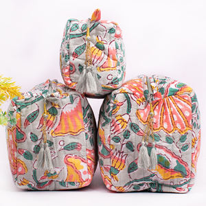 Organic Cotton Printed Quilted Fashion Handmade Newest Reusable Multifunction Customized Design Large Portable Makeup <b>Bag</b> - Product Image 2