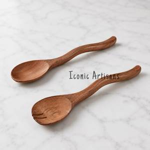 Juego de Cuchara y Tenedor de Madera Ecológicos Hechos a Mano, Diseño Clásico con Mango Retorcido y Pulido, para Uso Doméstico y Regalos Empresariales - Product Image 6