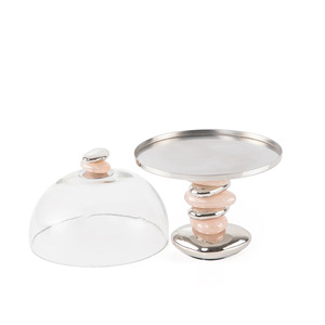 Stainless Steel Cake Dome Stand with Pink Stone Base <b>Set</b> of 8 Round Shape Non-Toxic Oven Safe <b>Hand</b> <b>Wash</b> Only - Product Image 2