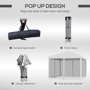 Tenda Pop-up 3x3 Metri Bianco Crema con Pareti Laterali e Rete, Montaggio Istantaneo per Eventi all'Aperto e Patio - Product Image 5