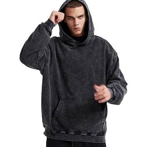 Sweat à capuche oversize délavé vintage 400 GSM, effet délavé à l'acide, streetwear, vierge, personnalisable, unisexe, en polaire polyester/coton avec poche - Product Image 2