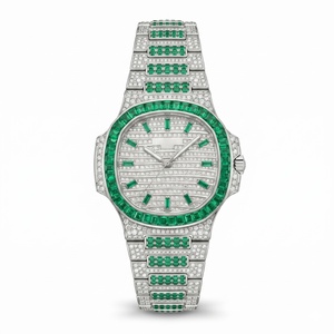 Reloj de Cuarzo Cuadrado Unisex Patak Philippe Geneve con Diamantes y Esmeraldas, 28 mm, Oro Blanco, Analógico, Cristal de Zafiro, Cronógrafo, Edición Limitada - Product Image 1