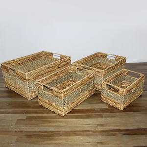 <b>Water</b> Hyacinth Rustic Foldable <b>Storage</b> Basket Multifunctional Room <b>Storage</b> <b>Container</b> for Kitchen Dining Home Decoration - Product Image 3