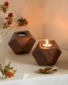 Handmade Wooden Tea Light <b>Candle</b> Holder Rustic Geometric Design Decorative Home Table Centerpiece Decor - Product Image 3
