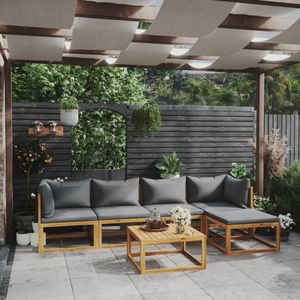 Ensemble de salon de patio 6 pièces en bois d'acacia massif avec coussins ensembles de jardin produit - Product Image 1