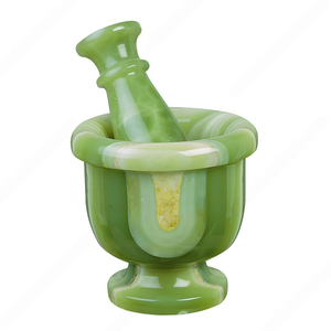 Mortero y Pilón de Ónix Verde de Nuevo Diseño, Juego de Mortero y Pilón de Mármol de Ónix Natural Hecho a Mano para Moler Especias en la Cocina - Product Image 1