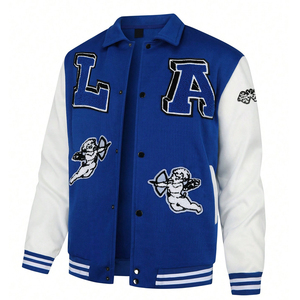 In Different Design Comfortable Unique Design Blue & White Color Block Angel & Letter Patched College Baseball Varsity Jackets - Product Image 1