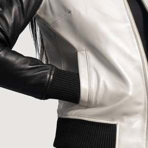 Professional <b>High</b> Quality <b>Leather</b> Women's Jackets <b>Top</b> Selling White Sleeve <b>Leather</b> Jackets For Women - Product Image 6