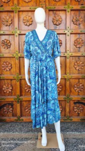 Robe longue vintage ample à volants pour femme, col en V, manches flottantes, en soie, pour l'été, la plage, décontractée, tissée naturellement, ODM - Product Image 2