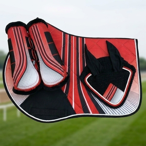 3pcs Horse Riding Set Saddle Pad Ear <b>Bonnet</b> Brushing Boots Cotton Polyester Diamond Quilted Breathable Anti Slip Equestrian - Product Image 1