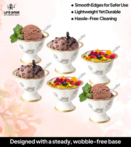 ชุดถ้วยไอศกรีมหรูหราทันสมัยทำจากโบนไชน่า พร้อมช้อน 6 ชิ้น สำหรับงานปาร์ตี้ ปลอดสาร BPA และเป็นมิตรกับสิ่งแวดล้อม - Product Image 4