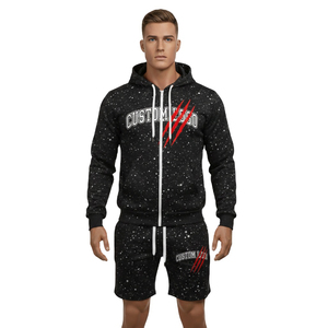 Conjuntos Deportivos Cortos para Hombre, Personalizados, de Verano, Unisex, de Algodón, de Dos Piezas, con Lavado Ácido, Sudadera con Pedrería y Pantalones Cortos - Product Image 4