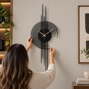 <b>Modern</b> Black Metal Wall <b>Clock</b> Abstract Geometric Decorative <b>Clock</b> Artistic Design for Living Room Home Office Bedroom Interior - Product Image 2