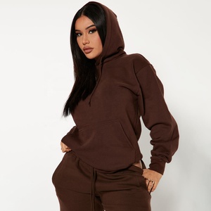 Vente en gros Sweat à capuche unisexe en coton épais 400 g/m² marron uni, coupe oversize à épaules tombantes, personnalisable avec logo, pour femme, collection automne - Product Image 1