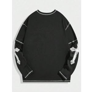 T-shirt personnalisé à épaules tombantes imprimé en plein écran Y2K T-shirt unisexe Streetwear Hip Hop en jersey de coton T-shirt à manches longues pour hommes - Product Image 6