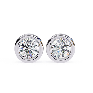 Round Cut Moissanite Stud <b>Earrings</b> 2.5 CT Each 14K Solid Gold Bezel Set 7x7 mm Luxury Unisex Jewelry - Product Image 4
