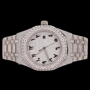 Reloj de Pulsera Premium para Hombre con Diseño Único, Esfera Redonda de Moissanita, Números Arábigos, Totalmente Cubierto de Piedras y con Función de Fecha Automática - Product Image 1