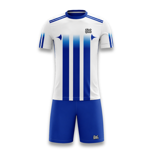 Customize Men's Soccer Jersey Set Blue White Striped Sublimated Short Sleeve <b>Moisture</b> Wicking All Seasons Apparel - Product Image 1