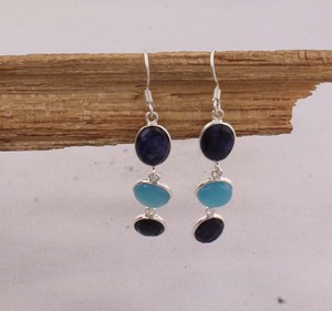 Artisan Lapis Lazuli Blue Chalcedony <b>Dangle</b> <b>Earrings</b> 925 <b>Silver</b> Two-Tiered Faceted Multi-Gemstone <b>Earrings</b> Manufacturer - Product Image 4