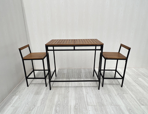 Marco de aluminio Mimbre Patio Comedor Bar Set Incluye 1 mesa de madera de teca y 2 sillas Muebles de exterior para uso en el jardín - Product Image 6