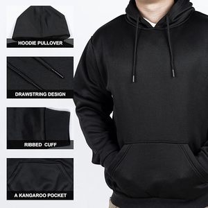 Sudadera con Capucha Negra para Hombre, Corte Regular, Color Sólido, Estilo Casual, con Botones de Crochet, Personalizable, Tejido Grueso, OEM ODM - Product Image 1