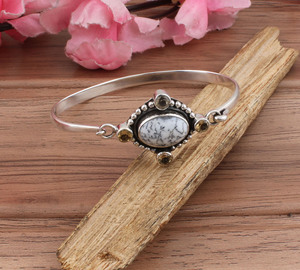 Natural Dendritic <b>Opal</b> Bangle 925 Sterling Silver For Women Vintage Shrub <b>Opal</b> Gemstone Cuff <b>Bracelet</b> Handmade Merlinite Jewelry - Product Image 4