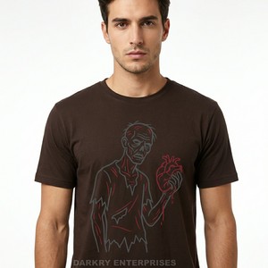 Camiseta Personalizada para Hombre, Diseño Minimalista con Líneas Artísticas, Color Marrón Oscuro, Algodón, Fabricante de Camisetas, Estampado de Esqueleto, Ropa Urbana - Product Image 1