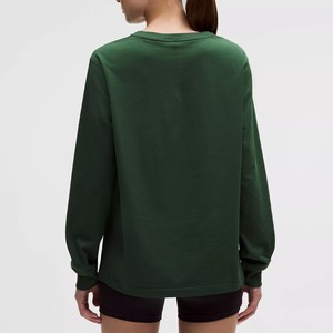Camiseta de Punto de Manga Larga y Cuello Redondo para Mujer, Color Sólido, Corte Regular, Informal, para Todas las Temporadas, Transpirable, 100% Algodón Jersey, ODM - Product Image 4
