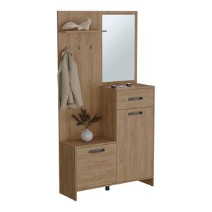 Gancho de pared de 2 puertas Olpe y perchero con 1 cajón, 1 estante, 1 Espejo, árbol de pasillo duradero - Product Image 1
