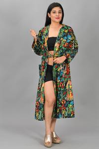 Peignoir long confortable en coton indien pour femme, imprimé à motifs floraux <span class=keywords><strong>anciens</strong></span>, multicolore, idéal pour la maison et la plage - Product Image 2