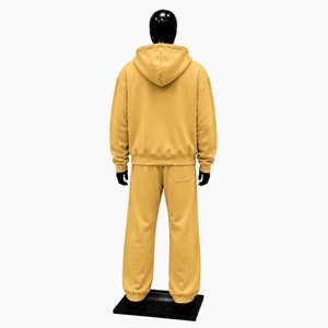 Gold Men Tracksuit Set Plain <b>Full</b> <b>Zip</b> <b>Hoodie</b> Jogger Pants Custom Wholesale Casual Streetwear Sportswear Fleece Two Piece Outfit - Product Image 2