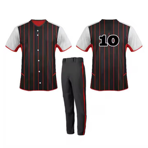 Ensemble uniforme de baseball pour hommes, maillot à manches courtes boutonné sur le devant et pantalon, imprimé lettres rayées blanc et bordeaux - Product Image 2