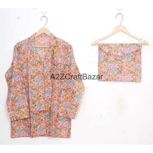 Conjunto de Pijama Informal para Mujer, 100% Algodón Puro, Hecho a Mano, Estampado Floral, Cintura Elástica, Secado Rápido, Suave, Ecológico, para Verano - Product Image 2