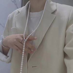 Collar de Perlas de Agua Dulce de 7-8 mm para Mujer, Estilo Popular con Diseño Único, Cadena Extensible, Joyería de Cadena para Suéter - Product Image 2