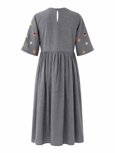 Vestido Maxi Casual de Algodón Bordado para Mujer, Manga Tres Cuartos, Estilo Vintage para Vacaciones - Product Image 3