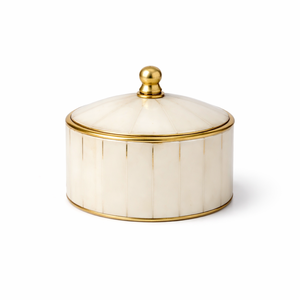 Caja de almacenamiento decorativa con incrustaciones de hueso de marfil, la más vendida, con tapa dorada, tarro redondo de lujo para mesa de tocador y decoración elegante del hogar. - Product Image 1