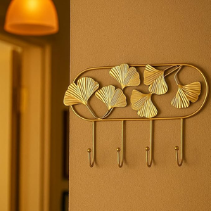 Decorative Metal Ginkgo Leaf <b>Wall</b> Hook <b>Rack</b> Modern <b>Wall</b> <b>Mounted</b> <b>Coat</b> Hook Organizer for Home Entryway and Bedroom - Product Image 1