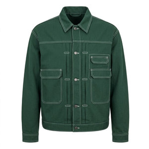 Custom Embroidery Designer Streetwear Japanese <b>Long</b> <b>Winter</b> Hooded Thick Denim <b>Jacket</b> Contrast Stitch Polyester/Nylon Front - Product Image 1