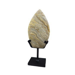 En gros, Agate Crazy Lace Naturelle Marron en forme de feuille, Cristal de flamme poli sur une face, 15 cm, Spécimen de feu, Support en fer sur mesure - Product Image 2