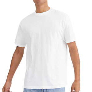 Men's Slim Fit <b>White</b> Cotton T-Shirt Short Sleeve O-Neck Casual Jersey Knitted Solid Color Blank Design - Product Image 4