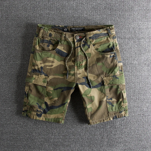 Shorts Cargo Rétro Camouflage Personnalisés pour Hommes 100% Coton Lavé avec Cordon de Serrage Multi-Poches Décontractés Streetwear d'Été - Product Image 5