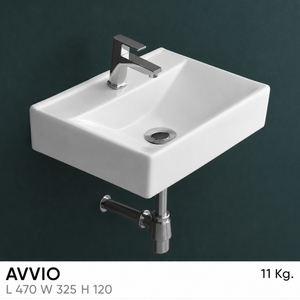 Lavabo de Pared Avvio, Rectangular, con un Solo Orificio, Grifo Cromado, Diseño Minimalista, Capacidad de 12L, 5 Años de Garantía, Lavado a Mano - Product Image 3