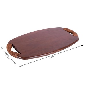 Bandeja de Servir de Madera Maciza Premium con Asas de Cuero |   Bandeja Rectangular de Madera para Comida, Té, Café, Desayuno para el Hogar y Hoteles - Product Image 2