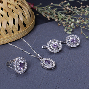 Conjunto de Joyería de Plata 925 con Amatista de Alta Calidad, Collar, Anillo y Pendientes de Piedras Preciosas, para Boda o Aniversario - Product Image 1